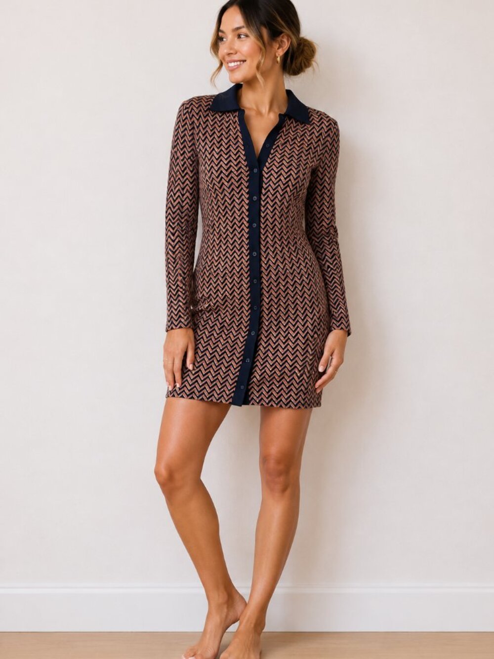 ASTR Kambrie Collared Chevron Mini Dress